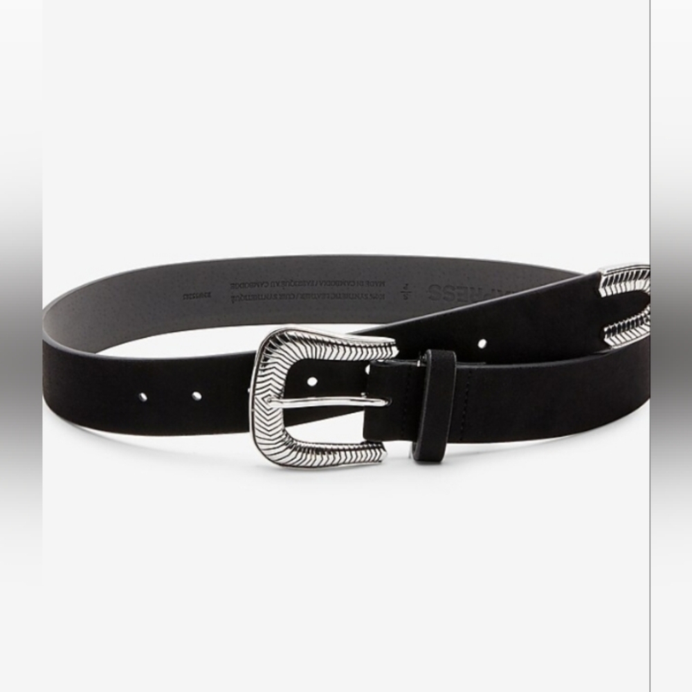 Express Black Belt with Silver Buckle